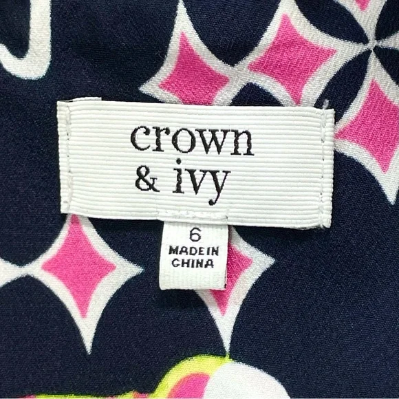 Crown& Ivy Elephant Print Sleeveless Shift Dress Navy Size 6 - Picture 9 of 10